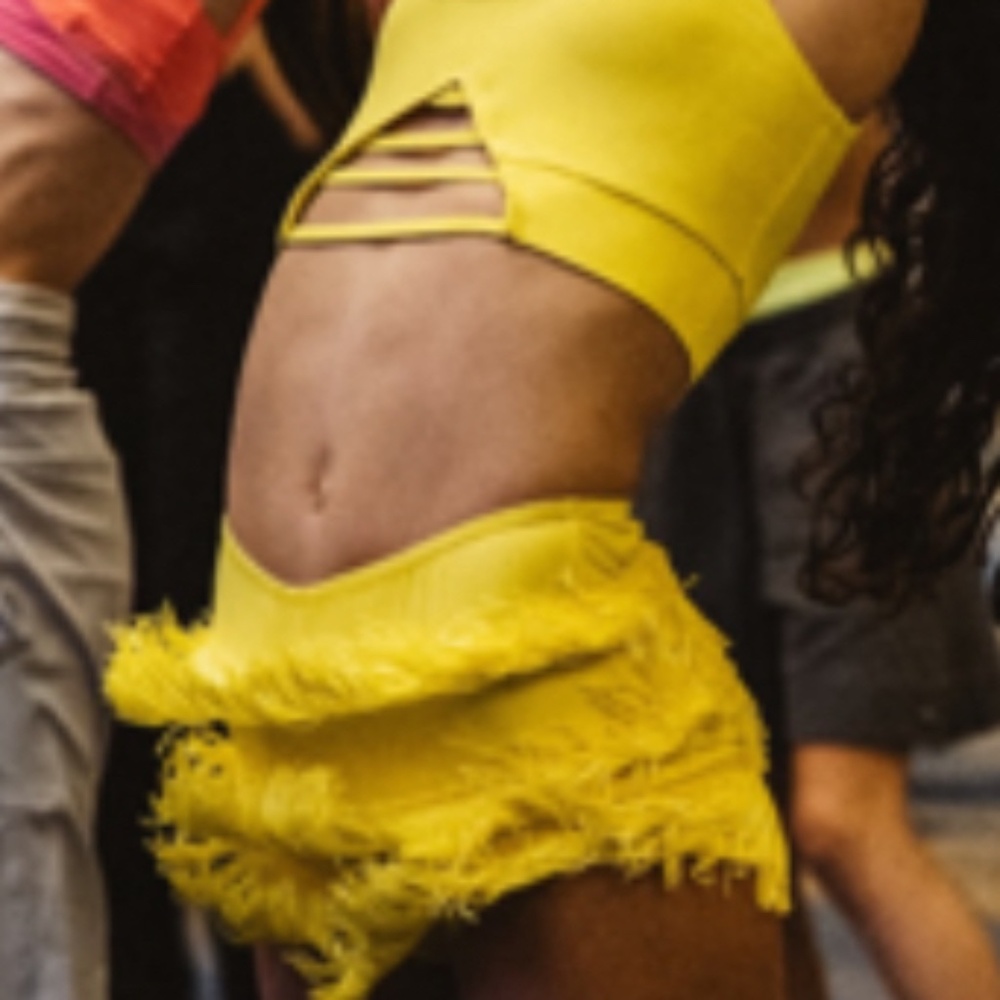 Yellow fun fringe dance outfit